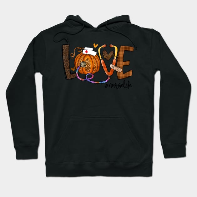 Love Nurse Life Pumpkin Leopard Fall Halloween Nurses Women Hoodie by saugiohoc994